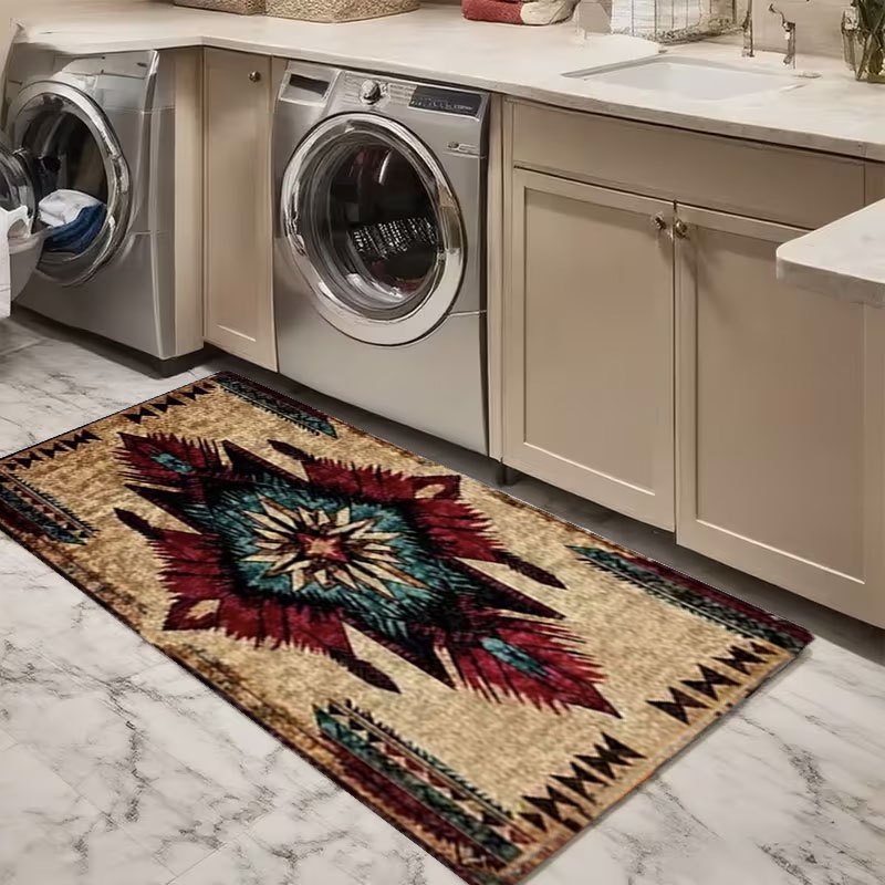 Southwestern Geometric Mat Non-Slip Indoor Floor Rug - Tribal Boho Area Mat for Bedroom Living Room Entryway Hallway, 3 Sizes Easy Clean Holiday Home Decor Accent Rug
