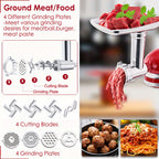 Meat Grinder Attachment for KitchenAid Stand Mixers, Metal Food Grinder with 4 Grinding Plates, 4 Blades, 2 Sausage Stuffer Tubes & Cleaning Brush — Fits All KitchenAid Models, Perfect Kitchen Gift