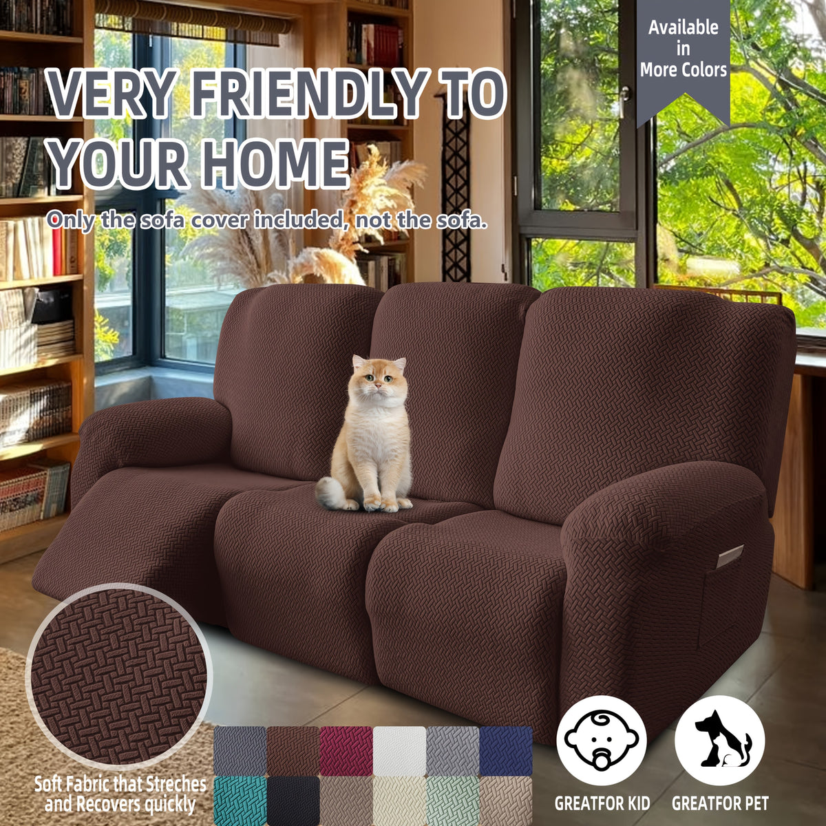 3-Seater Recliner Cover - Plush High Stretch Wear-Resistant Machine Washable Easy Clean Sofa Protector for Living Room and Bedroom