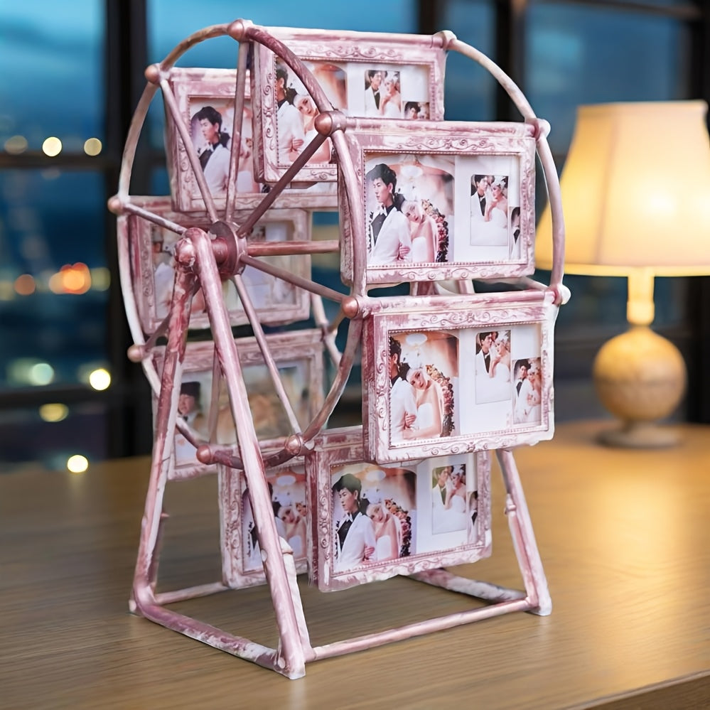 Rotating Ferris Wheel Photo Frame Vintage – 8 Slots for 4-Inch Photos, Spinning Desk Display, ABS Plastic, Unique Gift for Valentine’s Day, Birthday & Christmas, Living Room & Bedroom Decor