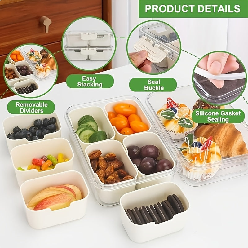 Snack Box Container Tray with Lid & Separate Compartments 2-Pack – Dishwasher-Safe PET Plastic Food Storage Organizer for Picnics, Travel, Parties, Lunchboxes & Office