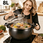 8.45QT Large Capacity Non-Stick Braiser Soup Pot with Twist-Lock Handle – Fast Even Heating, Gas Induction & Fire Pit Compatible for Home Restaurant & Camping