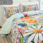 Floral Quilt Set 2 or 3 Piece – Colorful Flowers & Plants Quilted Bedspread with Pillowcases, Soft Breathable Hypoallergenic Machine Washable Bed Cover Twin Queen King