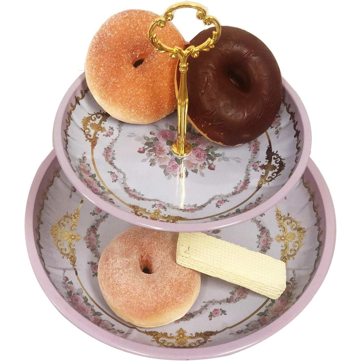 2 Tier Floral Metal Cake Stand Dessert Tower - Vintage Pastry Cupcake Serving Tray for Tea Party, Baby Shower, Birthday & Wedding Table Centerpiece Decoration