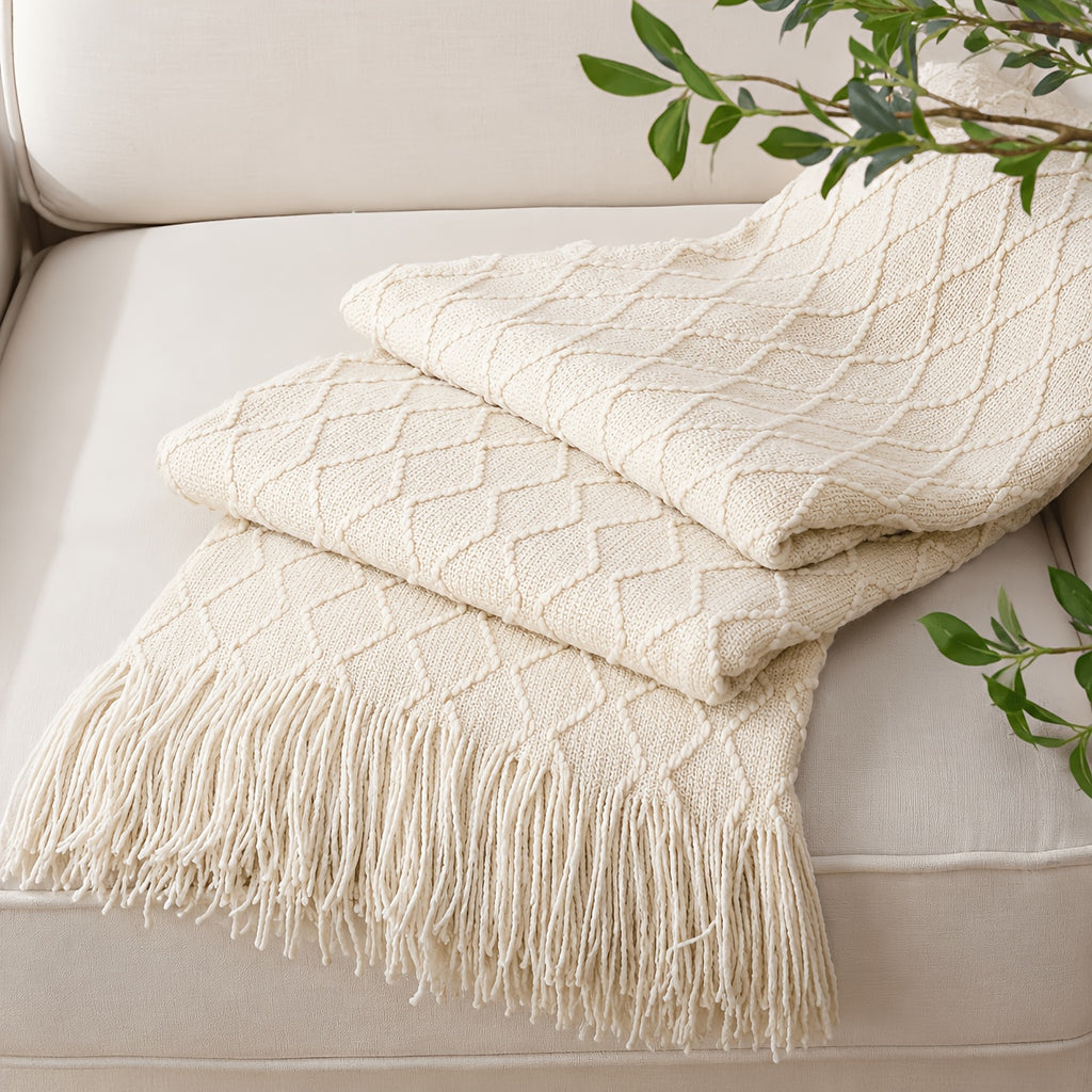 Chunky Tassel Throw Blanket Soft Cozy Textured Farmhouse Knit Blanket for Couch Sofa Bed Living Room Bedroom Travel Decor 10 Colors