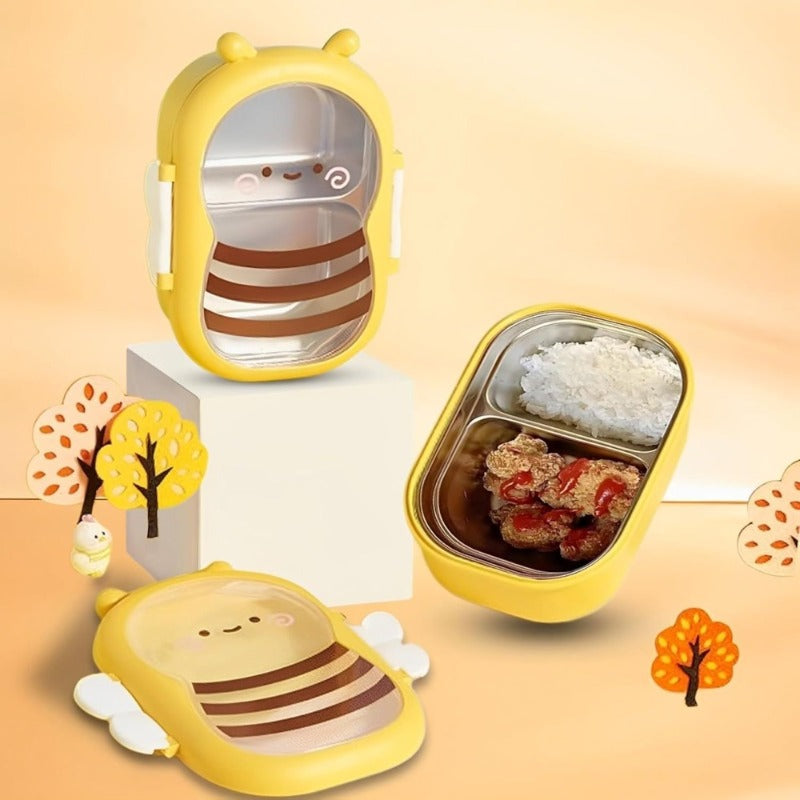 Bee Stainless Steel Bento Box 2 Compartment Lunch Box Microwave Safe Lightweight Portable for Kids Adults Picnic Commute Back to School Gift