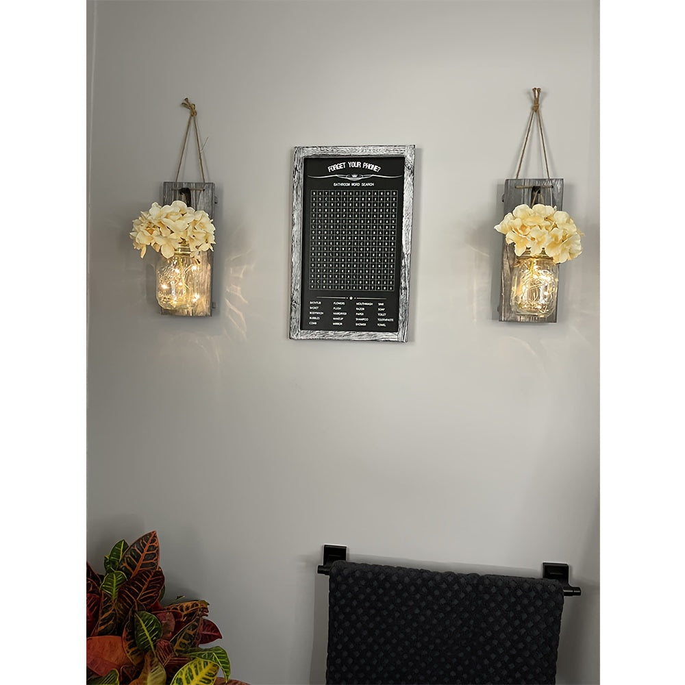Mason Jar Wall Decor Set of 2 – Rustic Farmhouse Wall Sconces with Ivory Hydrangea Flowers & Light Fixture | Handmade Home Decor