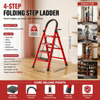 Heavy-Duty Folding Step Ladder 2 3 4 5 Step 500 Lbs Capacity Non-Slip Lightweight Portable Plastic Stepladder for Home and Industrial Use