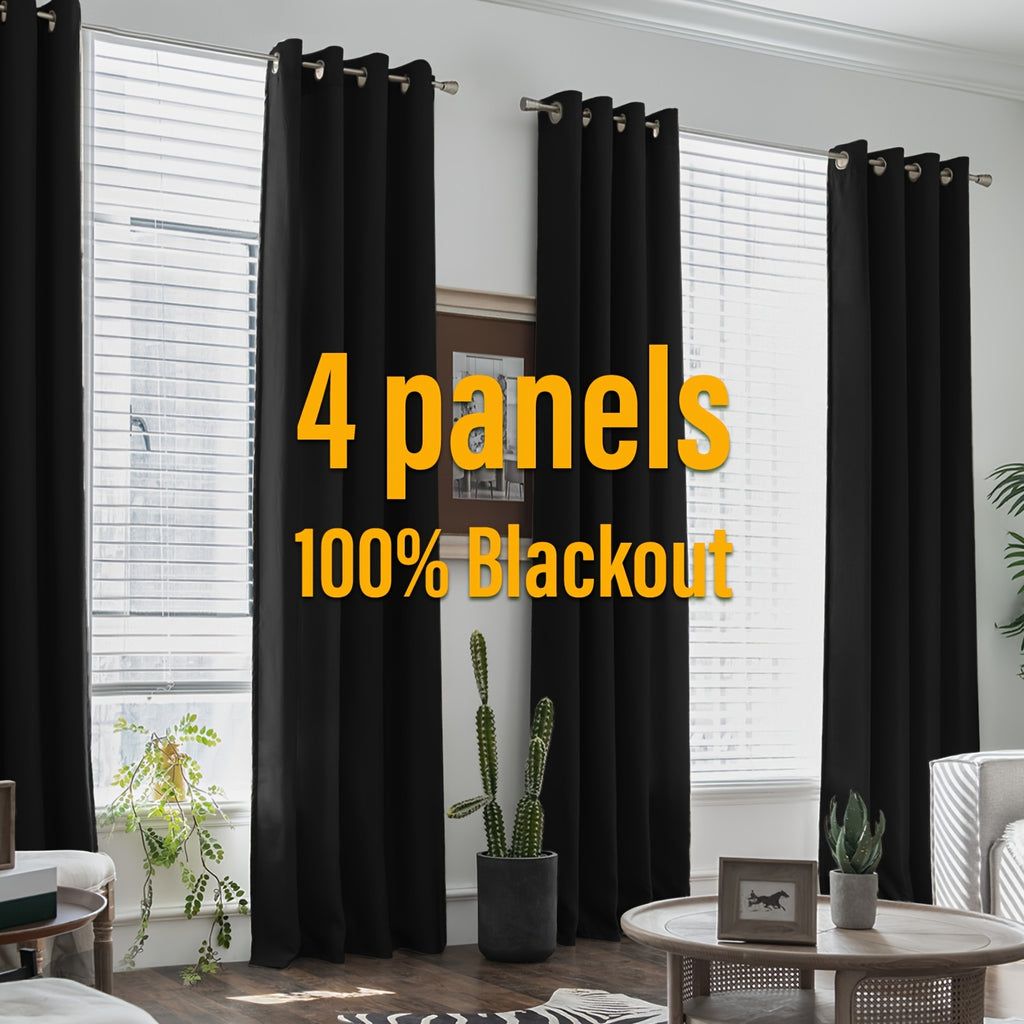 Blackout Curtains 4 Panel Set Grommet Textured for Bedroom & Living Room – 100% Room Darkening Thermal Insulated Luxury Drapes, 11 Colors & 5 Lengths