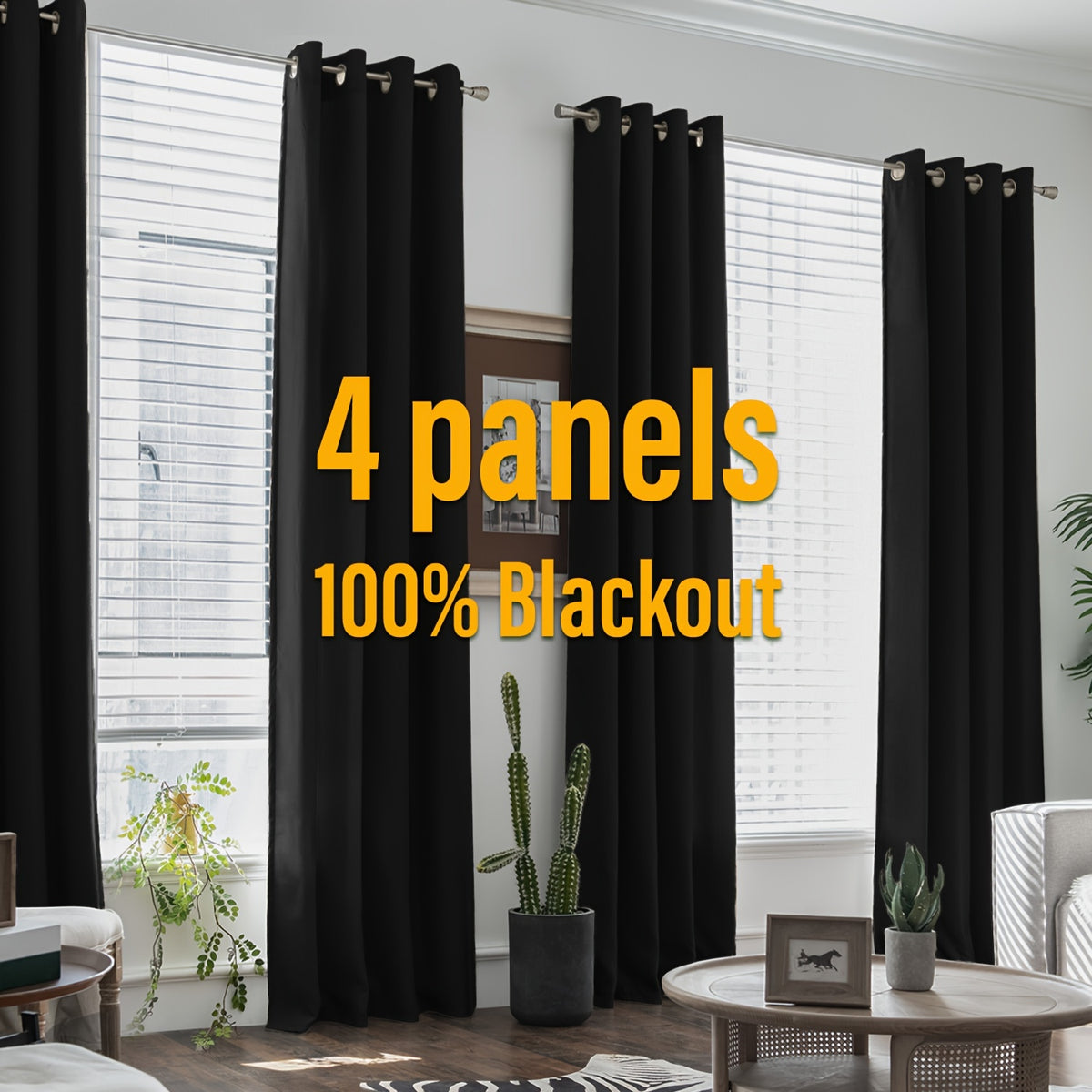 Blackout Curtains 4 Panel Set Grommet Textured for Bedroom & Living Room – 100% Room Darkening Thermal Insulated Luxury Drapes, 11 Colors & 5 Lengths