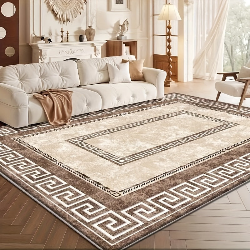 Modern Geometric Area Rug Non-Slip, Vintage Large Print Indoor Carpet for Living Room Bedroom Dining Room Home Office, 4 Sizes Available