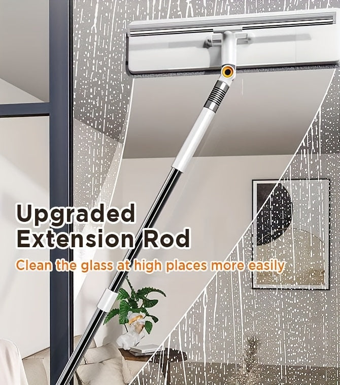 Window Squeegee Cleaner with Extendable Long Handle, 2-in-1 Scrubber & Squeegee Set for Glass, Car Windshield, Floors & High Windows – Streak-Free, Wet & Dry Use, Microfiber Cloth Included