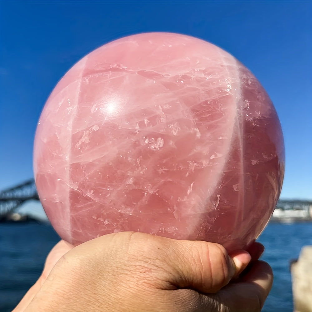 Rose Quartz Crystal Ball – Natural Pink Quartz Sphere Polished for Tabletop Display, Collector Mineral Specimen, Healing Crystal Home Decor Gift for Valentine's Day, Christmas & Easter
