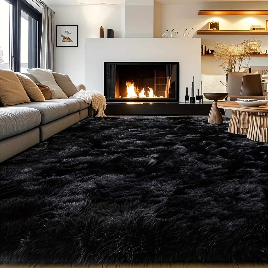 Memory Foam Area Rug Large Black Plush Thick Non-Slip Machine Washable – Soft Rectangular Mat for Bedroom & Living Room – Modern Minimalist Style, Multiple Sizes