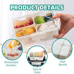 Snack Box Container Tray with Lid & Separate Compartments 2-Pack – Dishwasher-Safe PET Plastic Food Storage Organizer for Picnics, Travel, Parties, Lunchboxes & Office