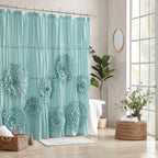 Ruffled Shower Curtain Farmhouse 72x72 - Handmade 3D Flower Vintage Ruched Fabric Bathroom Curtain, Victorian Romantic Luxury Decor, Black Pink Camel, Waterproof Microfiber 12 Holes