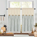 Striped Patchwork Semi-Sheer Rod Pocket Curtains – Bohemian Tiered Window Panels for Bedroom, Living Room, Kitchen, Bathroom & Cafe | 1 or 2 Pcs