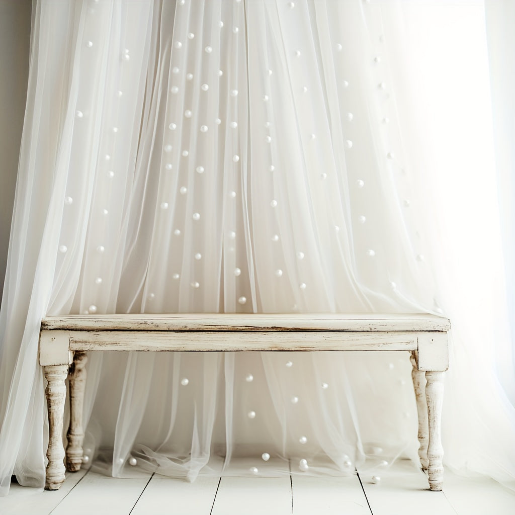 White Pearl Sheer Tulle Fabric 160x300cm 5.25x9.8ft for Wedding Party Home Window Wall Tabletop Decoration Festive Event Backdrop