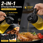 16oz Glass Oil Dispenser Bottle 2-in-1 Spray & Pour – Ribbed Olive Oil Sprayer for Kitchen Cooking, Refillable Glass Oil Spritzer with Leak-Proof Pourer, 1pc or 2pcs