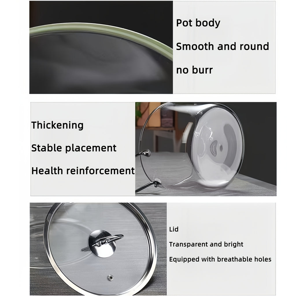 Stainless Steel Handle Glass Pot with Lid – Non-Stick Heat-Resistant Soup Stew Pot, Induction & Electric Ceramic Stove Compatible, 3.5L or 5.5L, Includes Insulation Pad & Scouring Pad