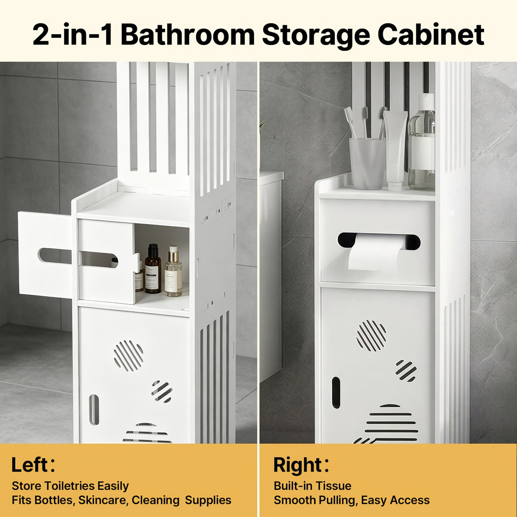 Large Capacity Bathroom Organizer Storage Cabinet with Toilet Paper Holder – Waterproof Dustproof Wall-Mount Bathroom Storage for Kitchen Bedroom Living Room Dining Room, Easy to Install
