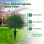 Artificial Lavender Topiary Ball Trees 2 Pack with Ground Spike – UV Resistant Faux Cedar Evergreen Shrubs for Outdoor Front Porch, Garden, Backyard & Indoor Home Decor