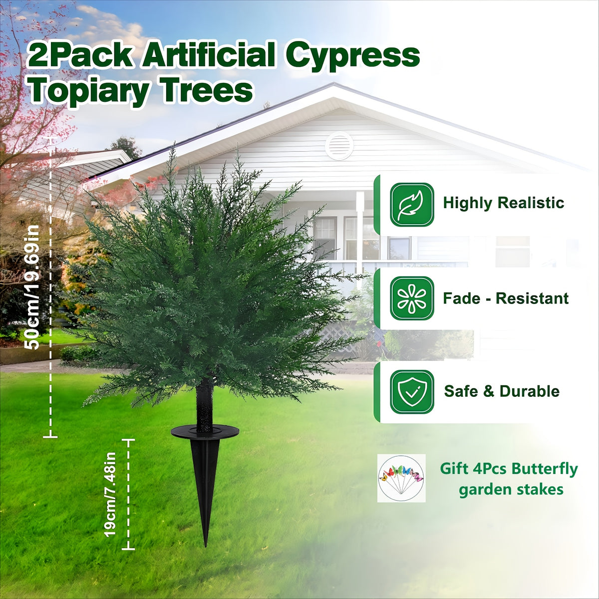 Artificial Lavender Topiary Ball Trees 2 Pack with Ground Spike – UV Resistant Faux Cedar Evergreen Shrubs for Outdoor Front Porch, Garden, Backyard & Indoor Home Decor