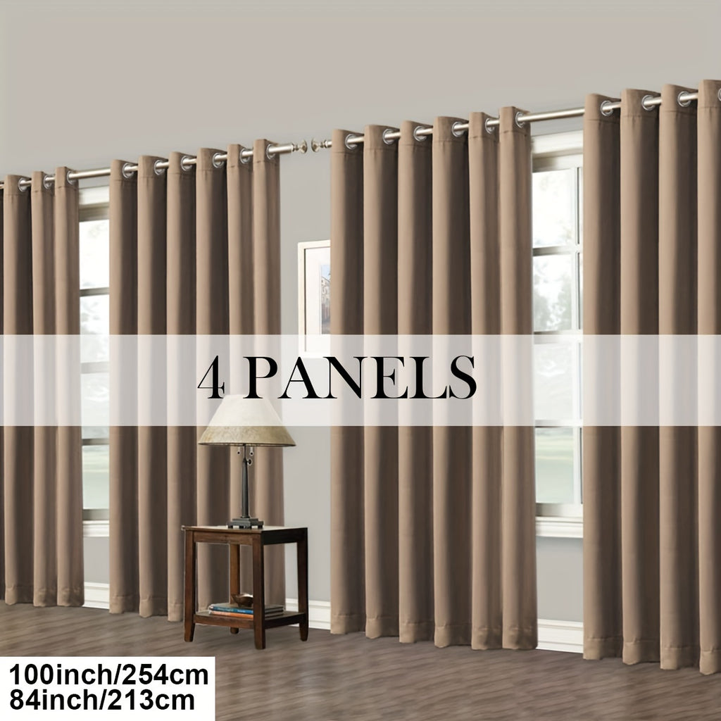 Room Darkening Blackout Curtains 4-Pack – Grommet Top Plain Weave Sun Blocking Drapes for Living Room & Bedroom, 9 Colors, 7 Size Options, Woven Polyester