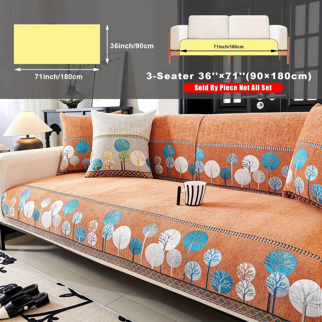 Bohemian Chenille Sofa Cover Tree Embroidery Print Thick Non-Slip Pet Friendly One-Piece Couch Protector Armchair Loveseat 3 4 Seater