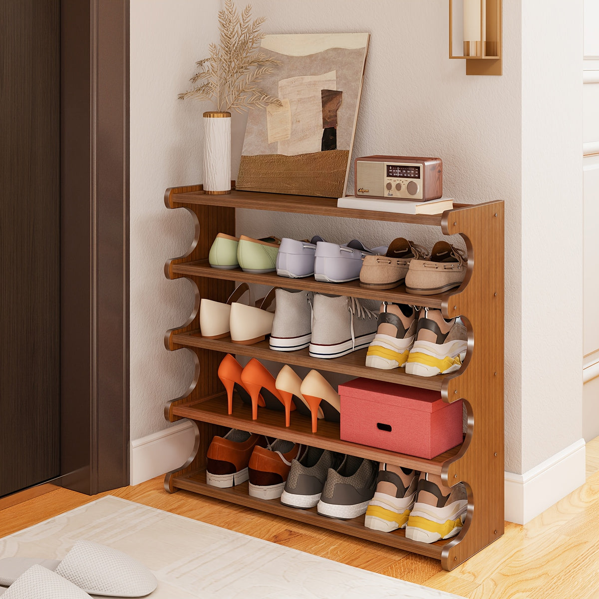 Bamboo Shoe Rack 3, 5 or 6-Tier Wide Wood Grain Finish – Freestanding Shoe Storage Shelf Holds 6 to 24 Pairs, Easy Assembly for Entryway, Hallway, Bedroom, Living Room & Garage