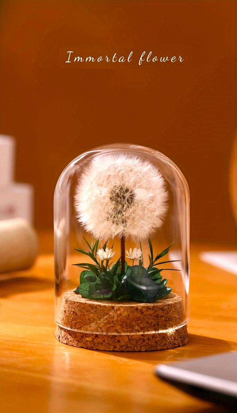 Eternal Dandelion Glass Dome Decoration – Preserved Floral Arrangement in Transparent Display Case, Long-Lasting Keepsake Home & Desk Decor, Perfect Gift for Mother’s Day, Birthday, Christmas & Teacher Appreciation, Red or Pink