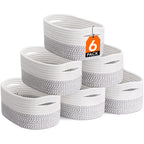 Woven Storage Baskets Set of 6 – Cotton Rope Round Shelf Baskets Bins for Organizing Closet Living Room Bedroom Playroom, Cute Small Decorative Cube Storage Caddy, Multiple Colors Available