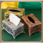 European Retro Luxury Tissue Box Cover | Decorative Antique-Style Facial Tissue Holder for Living Room, Bathroom & Restaurant | Antique Gold, Silver or Vintage Red
