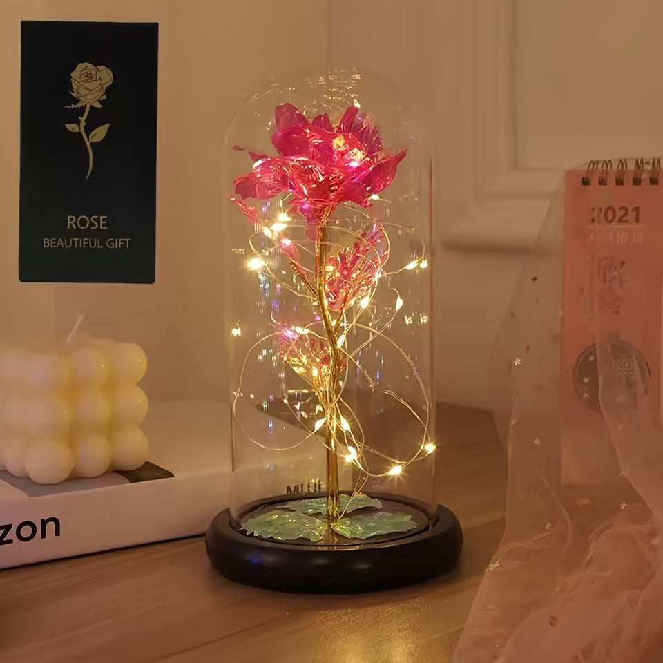 LED Rose Glass Dome Eternal Flower Night Light – Valentine's Day Gift for Girlfriend Mother's Day Wedding Bridesmaid Romantic Desktop Decor