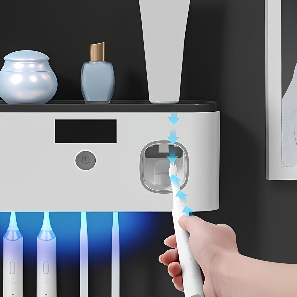 Wall Mounted Toothbrush Holder No Drill 4 Slot Bathroom Toothpaste and Toothbrush Storage Rack Modern Bathroom Organizer White Grey Space-Saving Bathroom Accessories
