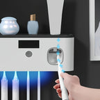 Wall Mounted Toothbrush Holder No Drill 4 Slot Bathroom Toothpaste and Toothbrush Storage Rack Modern Bathroom Organizer White Grey Space-Saving Bathroom Accessories