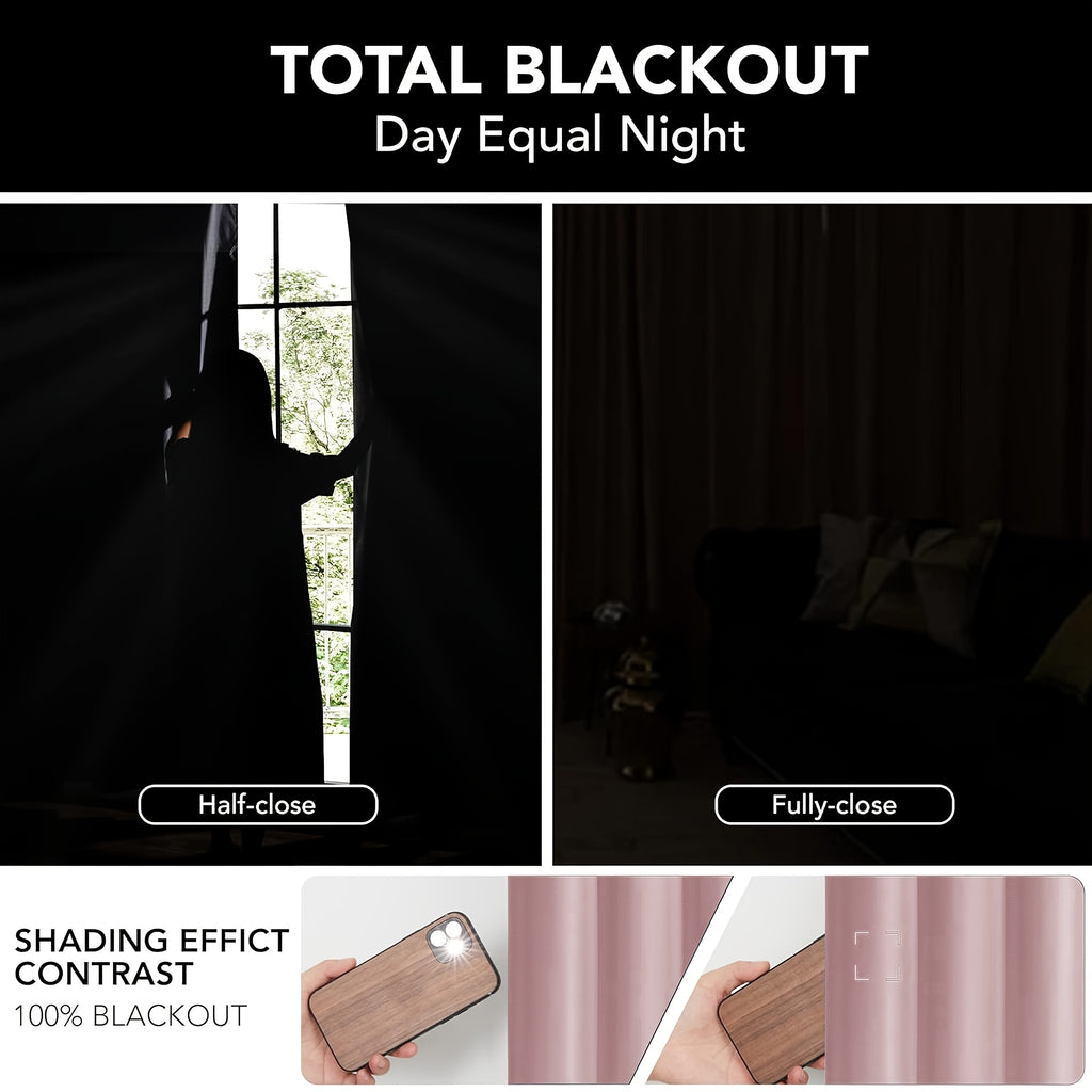 Blackout Curtains Rod Pocket 4-Panel Solid Color Lightweight Matte Drapes | 100% Light Blocking Window Curtains for Bedroom Living Room, 9 Colors 5 Sizes
