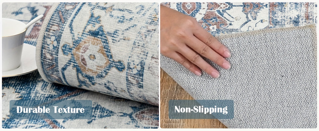 Washable Vintage Area Rug - Chenille Retro Distressed Multi-Print Foldable Lightweight Accent Rug for Entryway Bathroom Kitchen Living Room and Bedroom