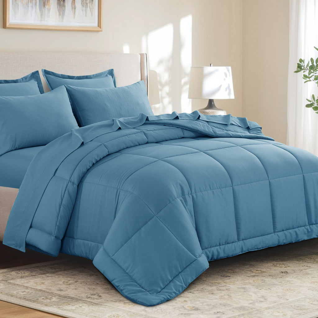 Bed in a Bag Queen 7 Piece Fluffy Comforter Set – Ultra-Soft Microfiber Bedding with Comforter, Fitted Sheet, Flat Sheet & 4 Pillowcases, Hypoallergenic Breathable All Season Bedding Gift for Her
