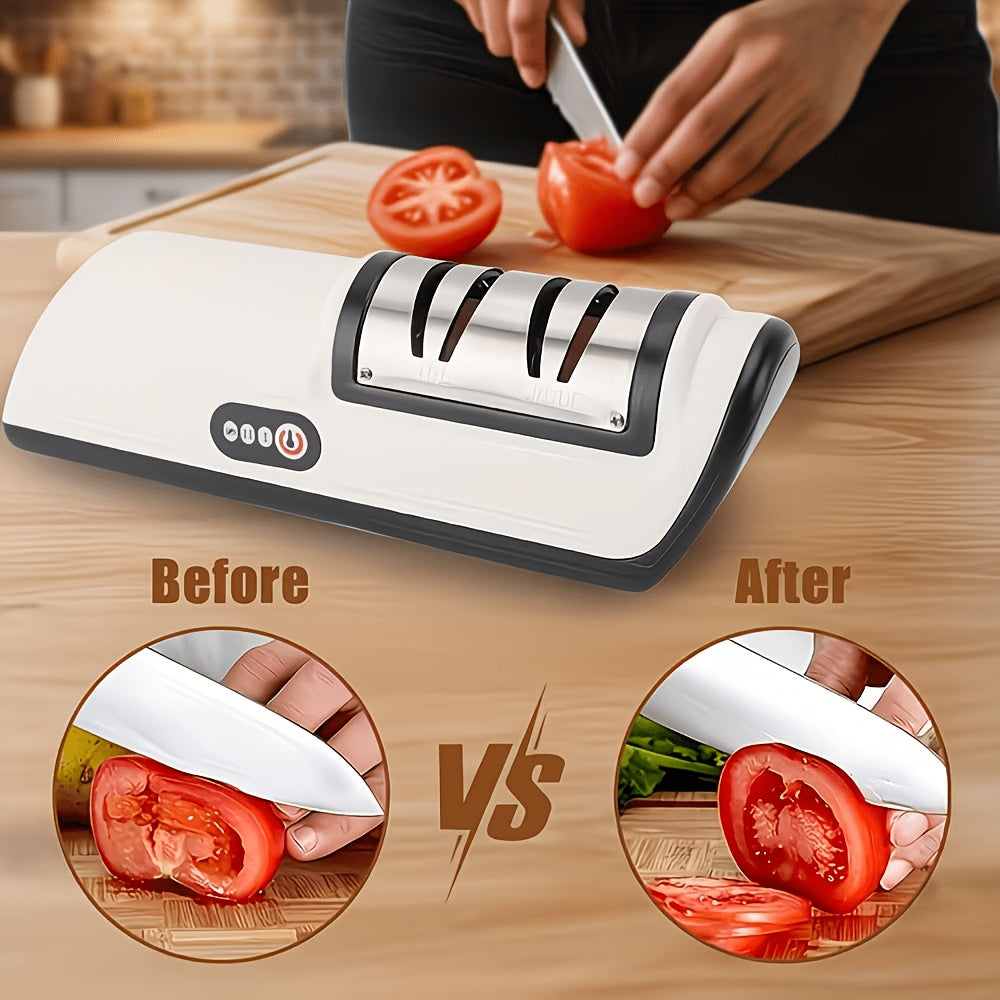USB Rechargeable Electric Knife Sharpener Professional - Portable Electric Knife Polisher for Chef Knives, Fruit Knives & Kitchen Blades - Fast Sharpening, Multi-Scenario Use, Home & Outdoor