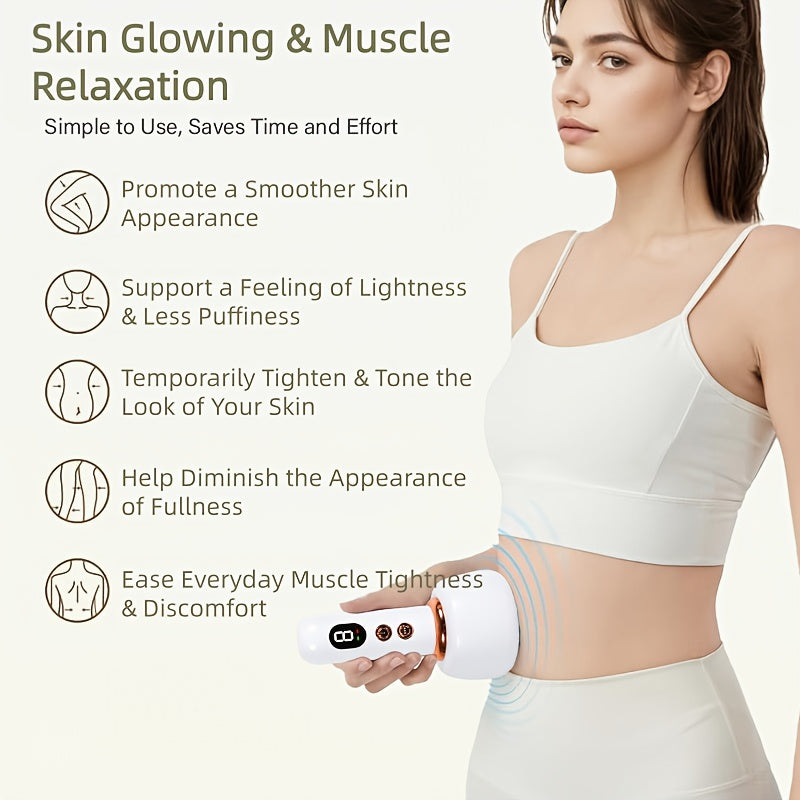 Rechargeable Handheld Body Beauty Massager with 9 Vibration Modes & Suction, USB Charging Electric Massager for Legs, Arms & Belly, Skin Glowing & Full Body Muscle Relaxation, Gift for Women & Men