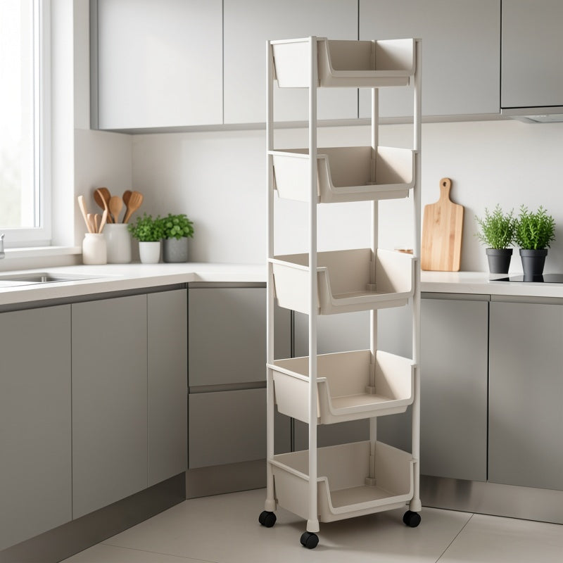 Shoe Rack with Wheels 3/4/5 Tier White Metal Shoe Storage Rack with Hooks Rolling Shelving Unit for Entryway Bedroom Closet Kitchen Office