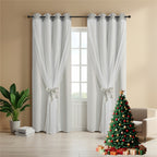Double Layer Curtains Snowflake Embroidered Sheer Voile + Room Darkening Grommet Drapes – Thermal Insulated Tiebacks Included | 7 Colors Pack of 2