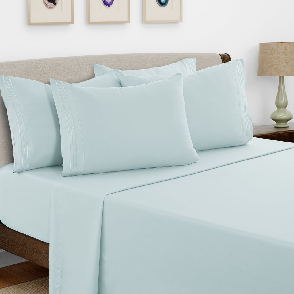 Brushed Microfiber Bed Sheet Set 6 Piece with Embroidered Pillowcases - Hotel Luxury Deep Pocket 16 Inch, Soft Breathable All Season, 24 Colors, Twin Twin XL Full Queen King Cal King