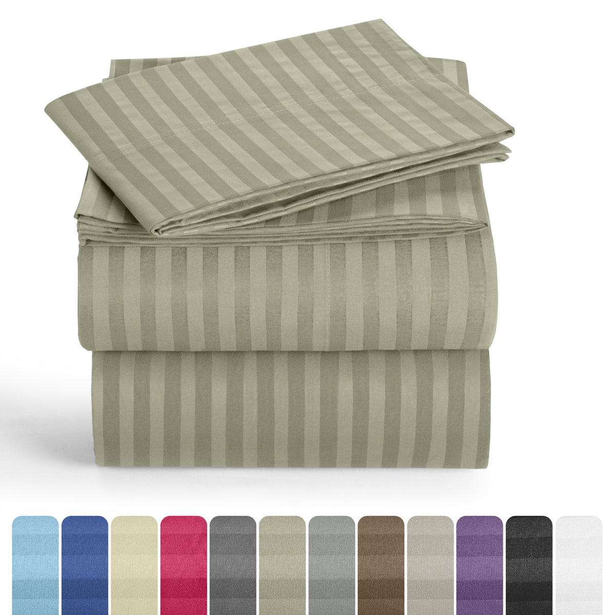 Luxury Striped Bed Sheet Set 3 or 4 Pcs – Hotel-Quality Deep Pocket 16", Extra Soft Breathable Cooling Sheets, Wrinkle & Fade Resistant, Twin Twin XL Full Queen King Cal King, 11 Colors
