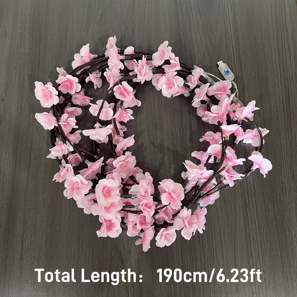 Cherry Blossom LED Chandelier Rattan Light, 96/144 LED USB Powered with 8 Modes – Hanging Flower String Light for Indoor Outdoor Holiday Party, Halloween, Christmas, Valentine’s Day & Seasonal Decor