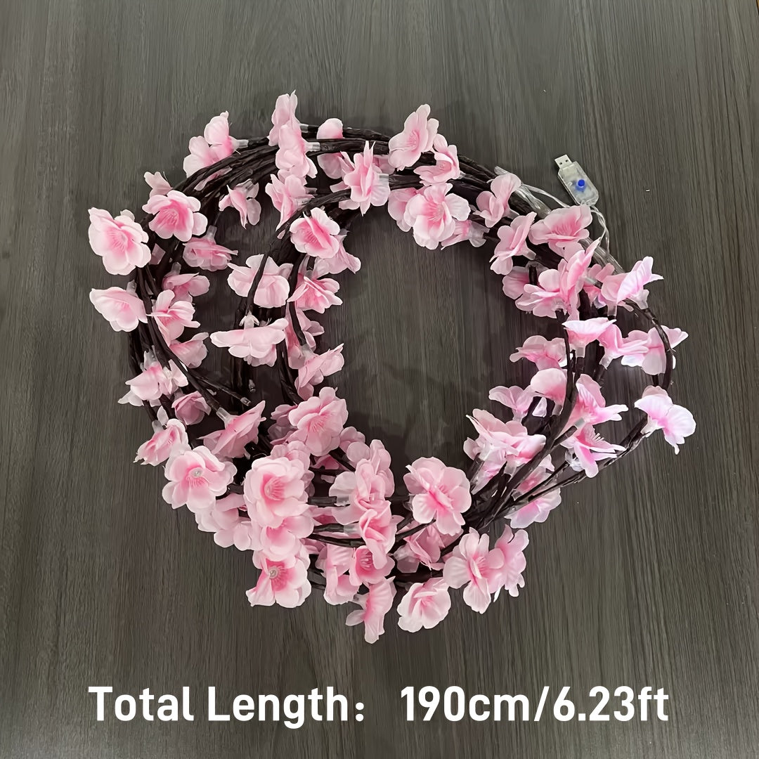 Cherry Blossom LED Chandelier Rattan Light, 96/144 LED USB Powered with 8 Modes – Hanging Flower String Light for Indoor Outdoor Holiday Party, Halloween, Christmas, Valentine’s Day & Seasonal Decor