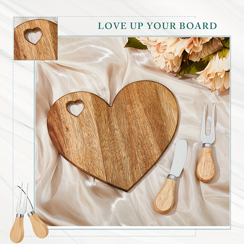 Heart-Shaped Mini Charcuterie Board & Cheese Knives Gift Set – Wood Bridal Shower Favor, Wedding Gift & Party Thank-You Box | Acacia & Bamboo | 6 or 12 Sets