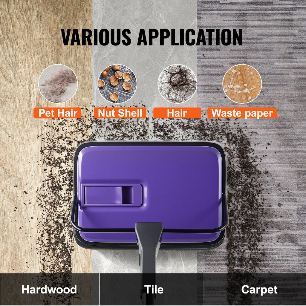 Manual Carpet Sweeper No Battery Needed 300ml Dustbin 180° Rotating Head Floor Sweeper for Carpet Hardwood Tile Pet Hair Home Office