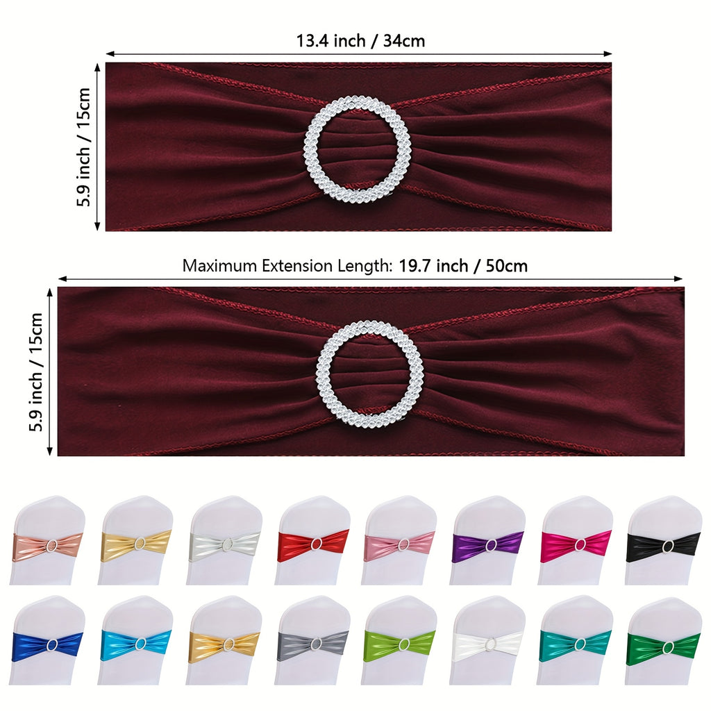 Chair Sashes 100-Pack – Milk Fiber & Spandex Stretch Sash Bands with Buckle, Snap-Back Elasticity, Wedding Party Banquet Decor, 8 Colors